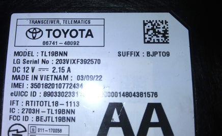 86741-48092 telematics control module 2021 Toyota Venza