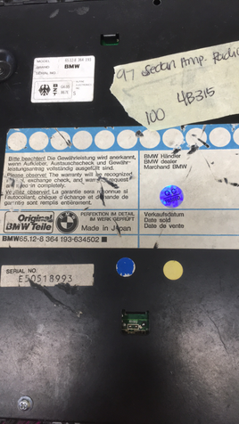 65.12-8 364 193 Chevy SS Sedan Radio Amp Control module 1997 **TESTED**