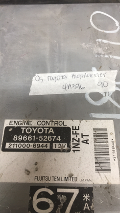 89661-52674 Toyota Echo 2000-2002 ECM ECU computer