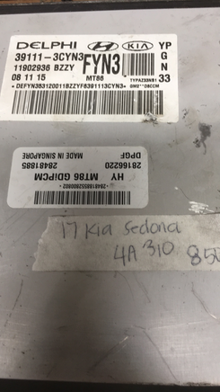 39111-3CYN3 ecm ecu computer 2017 Kia Sedona