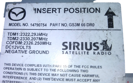 GS3M 66 DR0 Sirius satellite radio receiver module 2010-2015 Mazda 3 or CX-5