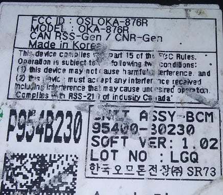 95400-B0230 bcm body control module 2017-2019 Kia Forte - Swan Auto