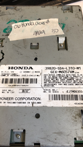 2011-2012 Honda Accord XM Radio Satellite Control Module 39820-SDA-L310-M1