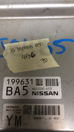 NEC009-653 Infiniti Q50 ECM ECUcomputer 2015