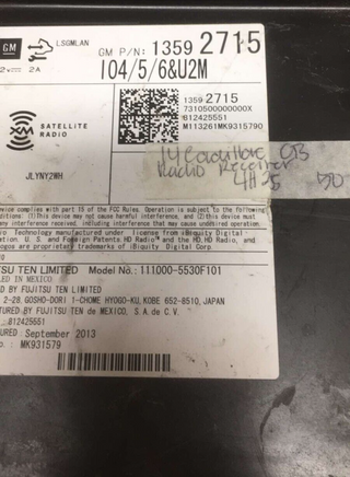 13592715 Cadillac CTS 2014 Radio receiver control module 2014