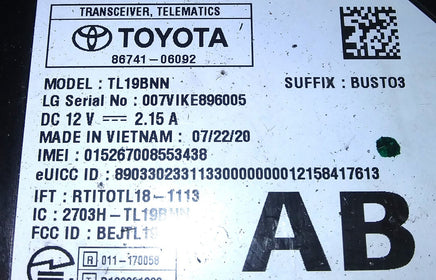 86741-06092 telematics control module 2021-2022 Toyota Corolla