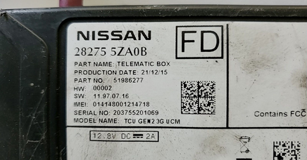 2016-2018 Infiniti Q50 telematics control module 28275 5ZA0B