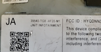 2019-2021 Honda Pilot Infotainment Receiver Module 39540-TG8 -AF20-M1
