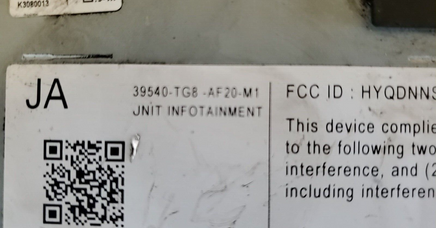 2019-2021 Honda Pilot Infotainment Receiver Module 39540-TG8 -AF20-M1