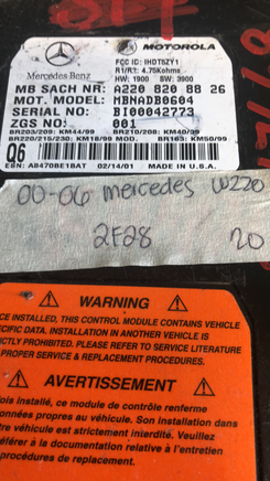 A220 820 88 26 phone navigation voice module 2000-2006 Mercedes S430 or S500