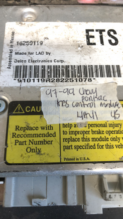 16250119 ABS Control module computer 1997-1999 Chevy Cavalier or Pontiac Sunfire