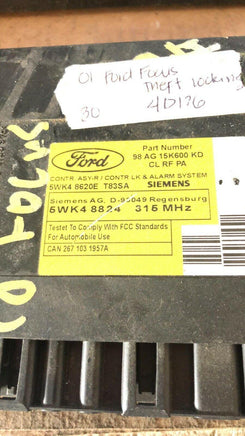 2001 Ford Focus theft locking control module computer 5WK48824 - Swan Auto