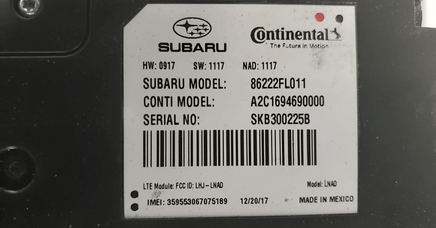2018 Subaru XV Crosstrek telematics control module computer 86222FL011 - Swan Auto