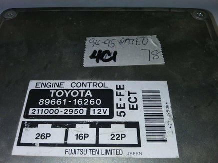 1994-1995 Toyota Paseo ecu ecm computer 89661-16260 - Swan Auto
