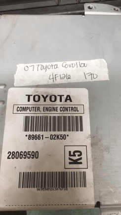 89661-02K50 Toyota Corolla 2007 ecm ecu computer - Swan Auto